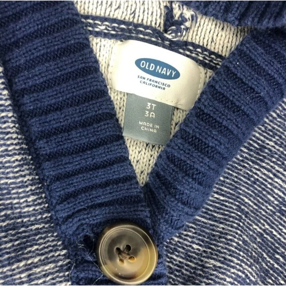 Old Navy ✦ Hooded Knit Poncho Sweater ✦ Blue Shawl Style Button Neck Sz 3T